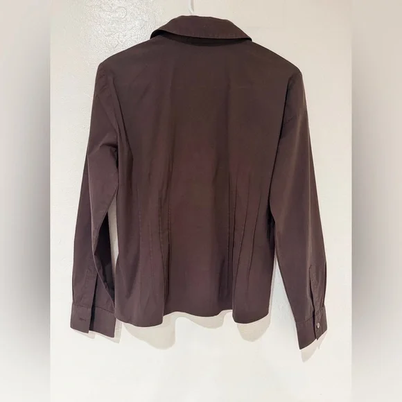 Lafayette 148 Brown Button-Up Cotton Blend Workwear Blouse Shirt size 10 - Picture 5 of 11